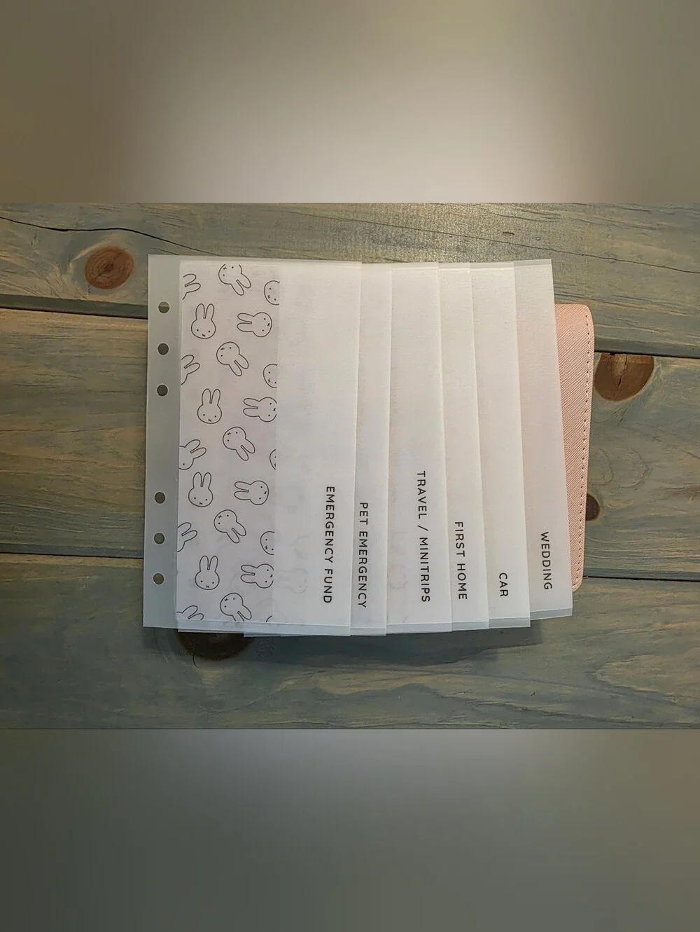 A6 Binder With 6 Envelopes. Cute White Bunny Print
